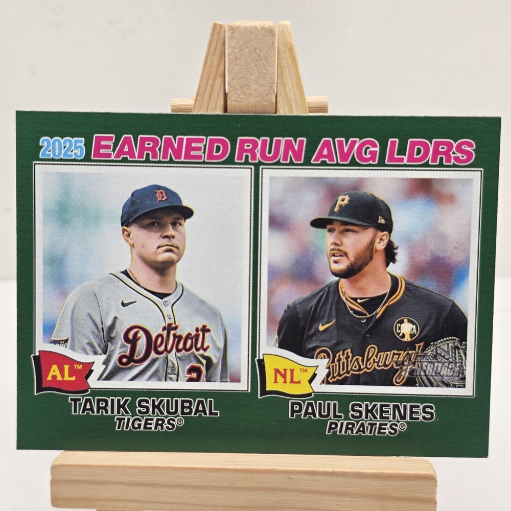 2026 Topps Heritage 2025 EARNED RUN AVG LDRS Green #7 Tarik Skubal / Paul Skenes